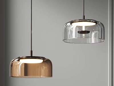 Modern Transparent And Copper Dome Shaped Pendant Lights For Interior Design 3d model