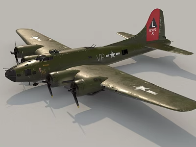 Military Green Fighter Aircraft With Star Insignia And Red Tail 3d model