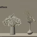 Poliform Two Decorative Vases With White Flowers And Bamboo Leaves Arrangement