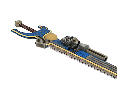 Blue And Gold Sci Fi Chainsaw Sword With Mechanical Spring And Decorative Blade 3d model