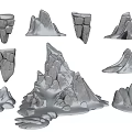 3D Snow Covered Rock Models Featuring Various Mountain Cliff And Peak Shapes