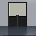 Double Swing Door With Light Upper Section And Dark Diamond Patterned Lower Black Frame 3d model