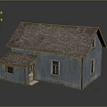 Detailed Small House Model with Blue Walls Brown Roof Porch Windows and Reflective Surface