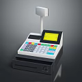 Modern Household Cash Register With Digital Screen Colorful Buttons Scanner And Drawer