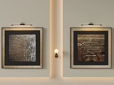 Abstract Paintings Framed Wall Art With Textured Gold Brown Tones And Light Colored Wall 3d model