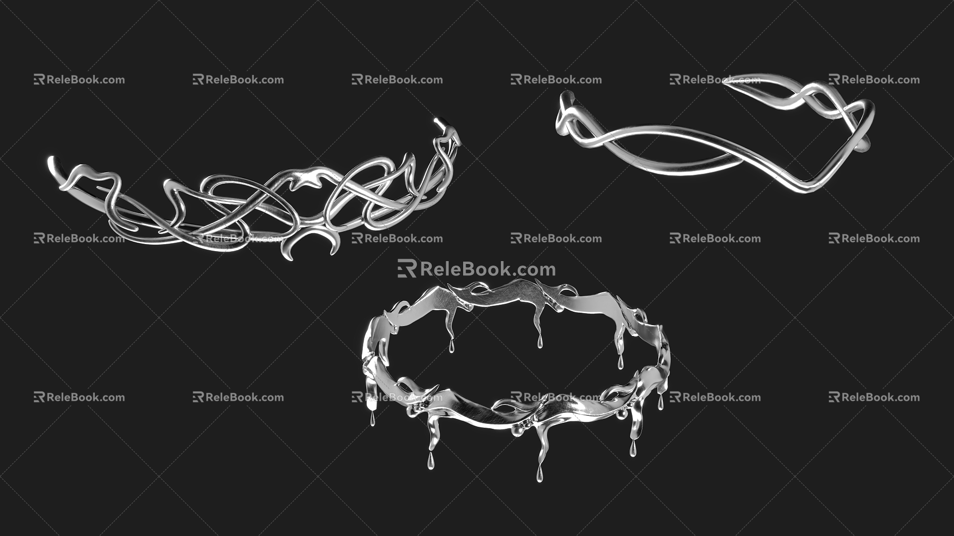 Headband Headwear Headring Phoenix Crown Headwear Headwear Headband Gold and Silver Jewelry Hair Ring Headring Silver Ring Crown 3d model