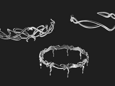 Elegant Silver Jewelry Designs Featuring Flowing Curved Shapes And Dripping Accents 3d model