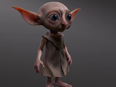 Fantasy Game Movie Character With Large Ears Big Eyes And Simple Robe Design 3d model