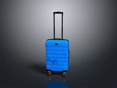 Lightweight Blue Striped Hard Shell Suitcase With Telescopic Handle And Wheels 3d model