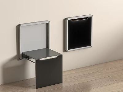 Minimalist Modern Wall Mounted Stool With Metal Frame And Wooden Top For Small Spaces 3d model