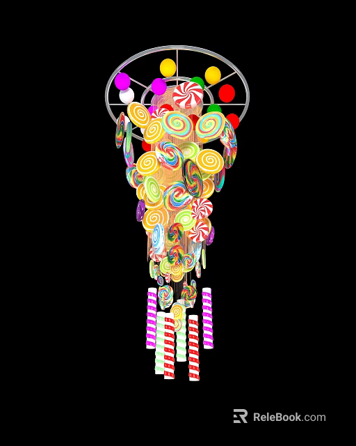 Colorful Swirl Lollipops And Striped Candy Canes In Hanging Decorative 3d model 