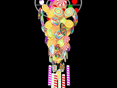 Colorful Swirl Lollipops And Striped Candy Canes In Hanging Decorative 3d model