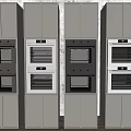 Modern Kitchen Appliances With Multiple Built in Ovens In White Cabinet Setup 3d model