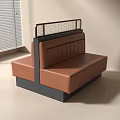 Modern Brown Leather Booth Sofa With Tufted Backrest And Dark Base In Interior 3d model
