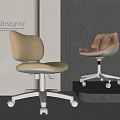 Designer Office Chairs With Beige And Blush Upholstery White Base And Wheels