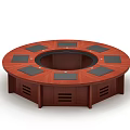 Round Mahogany Wooden Conference Table With Black Square Mats And Ventilation Slots