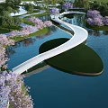Waterfront Landscape Design Featuring Winding Paths Green Lawns And Purple Flowering Trees