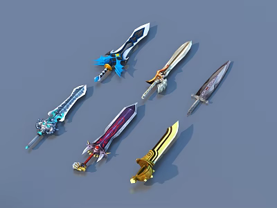 Ornamental Living Decor Items With Six Stylish Swords In Various Colors And Intricate Designs 3d model