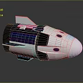 Futuristic Spacecraft Model With White Black Design Blue Solar Panels Red Stripe And Tail Structure