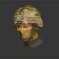 Detailed Military Character Model With Camouflage Helmet And Yellow Face Mask