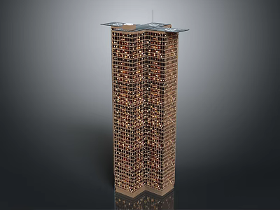 Modern Tall Urban Building with Brown Glass Facade Many Windows and Contemporary Architectural Design 3d model