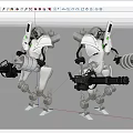 Sci Fi Mechanical Robots With Weaponry And White Gray Green Accent Design 3d model