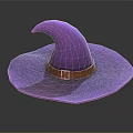 Stylish Purple Witch Hat With Curved Pointed Top And Brown Buckle Belt Design