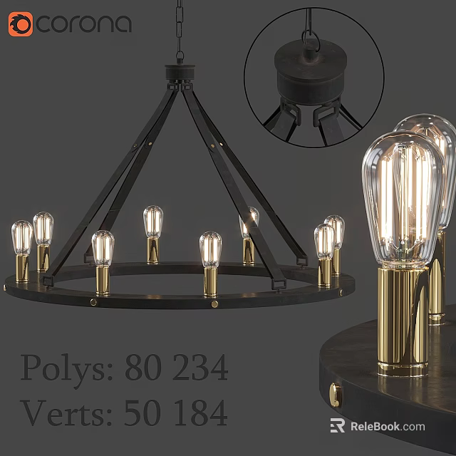 Modern Industrial Chandelier With Black Metal Frame And Clear Glass Light Bulbs 3d model 