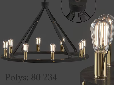 Modern Industrial Chandelier With Black Metal Frame And Clear Glass Light Bulbs 3d model