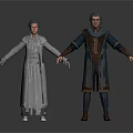 Man in Medieval Style Dark Robe With Scarf and Boots Standing With Arms Outstretched