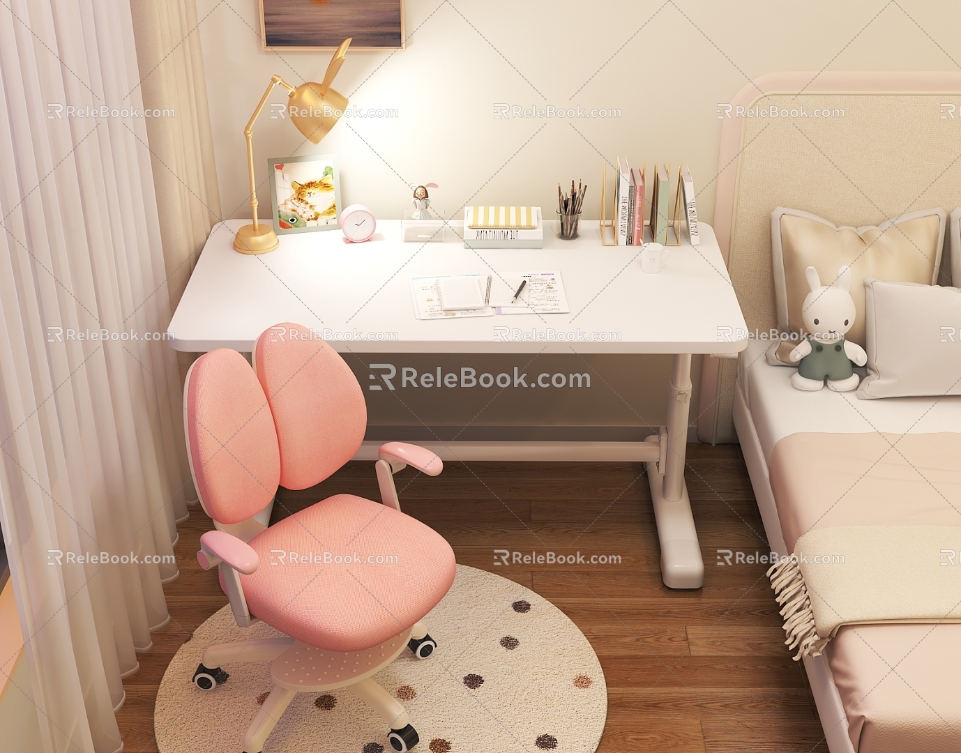 Desk and Chair Combination Children's Lift Table Writing Learning Table 3d model