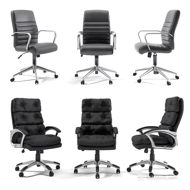 Modern Office Chairs In Gray And Black With Armrests Casters And Backrest Design 3d model 