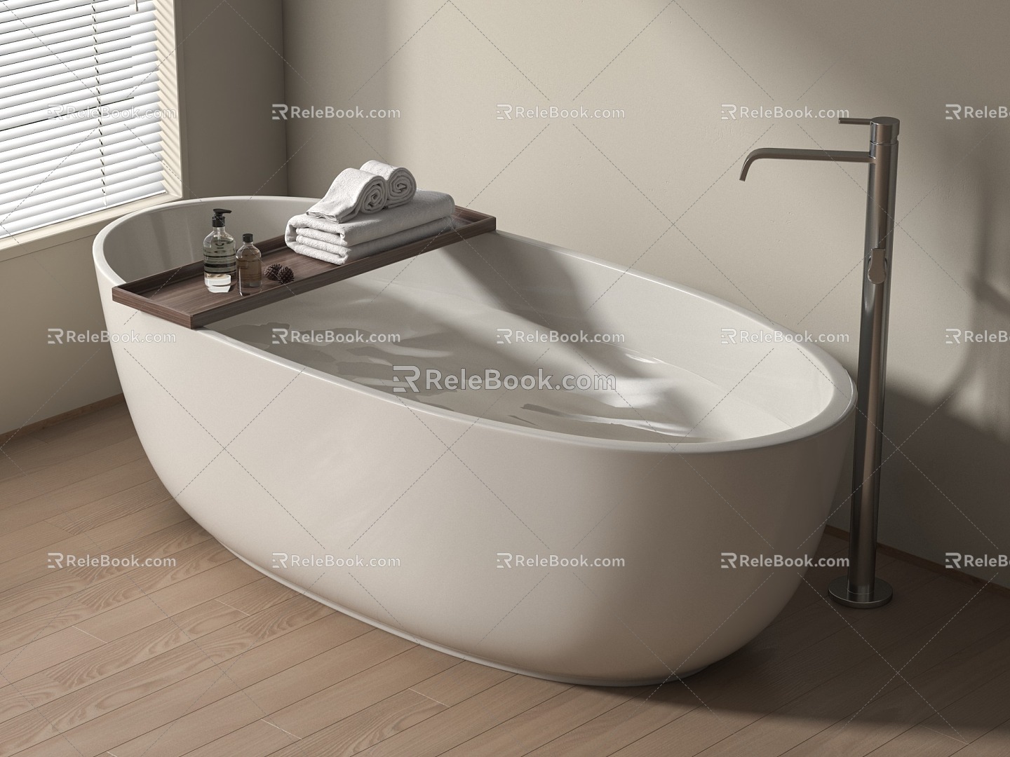 Bathtub Ceramic Bathtub Bathroom Bathtub Open Bathtub Towels Side Crest 3d model