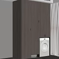Modern Minimalist Balcony Cabinet Interior Design With Washing Machine And Curtain