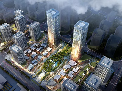 Modern Aerial Planning Of Urban Area With High Rise Buildings And Green Landscaped Spaces 3d model