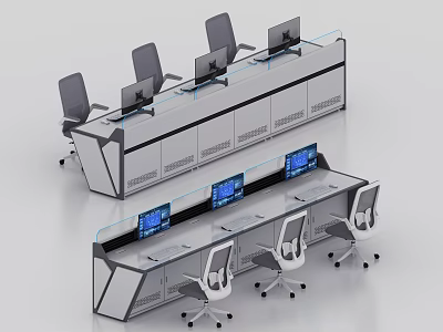 Modern Multi Workstation Office Desk Setup With Monitors And Ergonomic Chairs 3d model