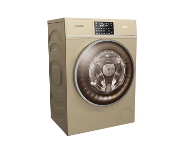 Golden Beige Front Loading Washing Machine With Modern Design And Digital Control Panel 3d model