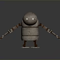 Vintage Metal Robot With Round Head And Mechanical Arms On Reflective Surface