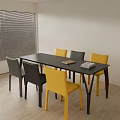 Modern Black Dining Table Set With Yellow And Gray Dining Chairs Near Window 3d model