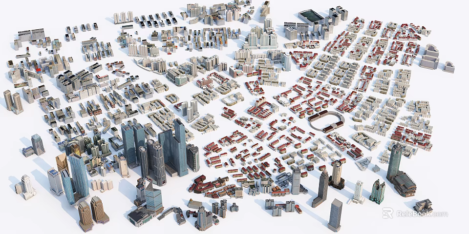 Aerial Planning Urban City Layout With High Rise Buildings And Residential Areas 3d model 