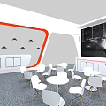 Sleek Modern Exhibition Display Shelves With Comfortable Casual Seating Area For Trade Show Booth Interior