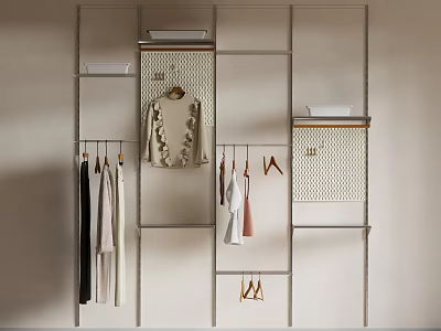 Modern Wardrobe Interior Design With Hanging Clothes And Open Storage Shelves 3d model