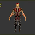 Game Movie Character 3D Model Standing Pose With Red Headscarf And Red Black Outfit
