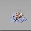 Adorable Pink Fluffy Character With Big Eyes Standing On Cloud Base Surrounded By Snowflakes