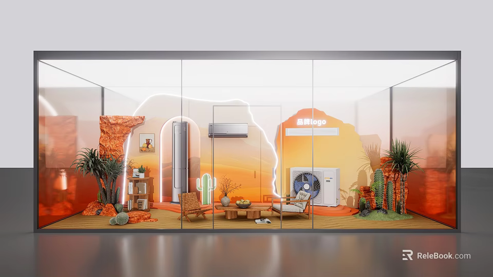 Modern Live Stream Studio Interior With Sofa Plants Mural And Air Conditioner 3d model 