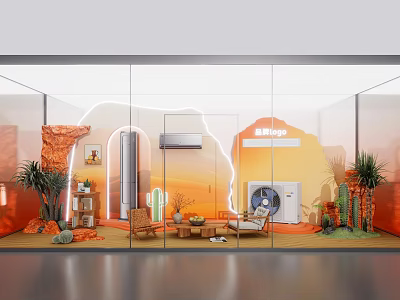 Modern Live Stream Studio Interior With Sofa Plants Mural And Air Conditioner 3d model