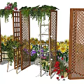 Charming Garden Ornaments With Wooden Archways Hanging Vines And Colorful Flowers
