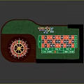 Entertainment Table With Roulette Wheel Colorful Chips Green Felt Surface And Wooden Legs