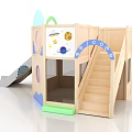 Wooden Kids Playground Equipment With Slide Stairs Welcome Sign And Space Themed Decorations