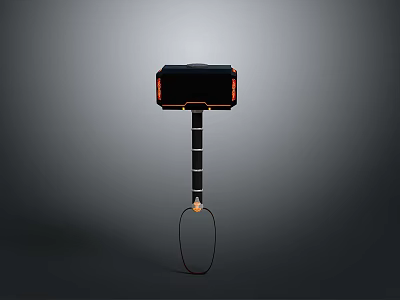 Black Thor Inspired Hammer Weapon With Orange Glowing Patterns And Handle Ring 3d model